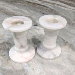 Two beautiful white marble candlesticks with gray marbling